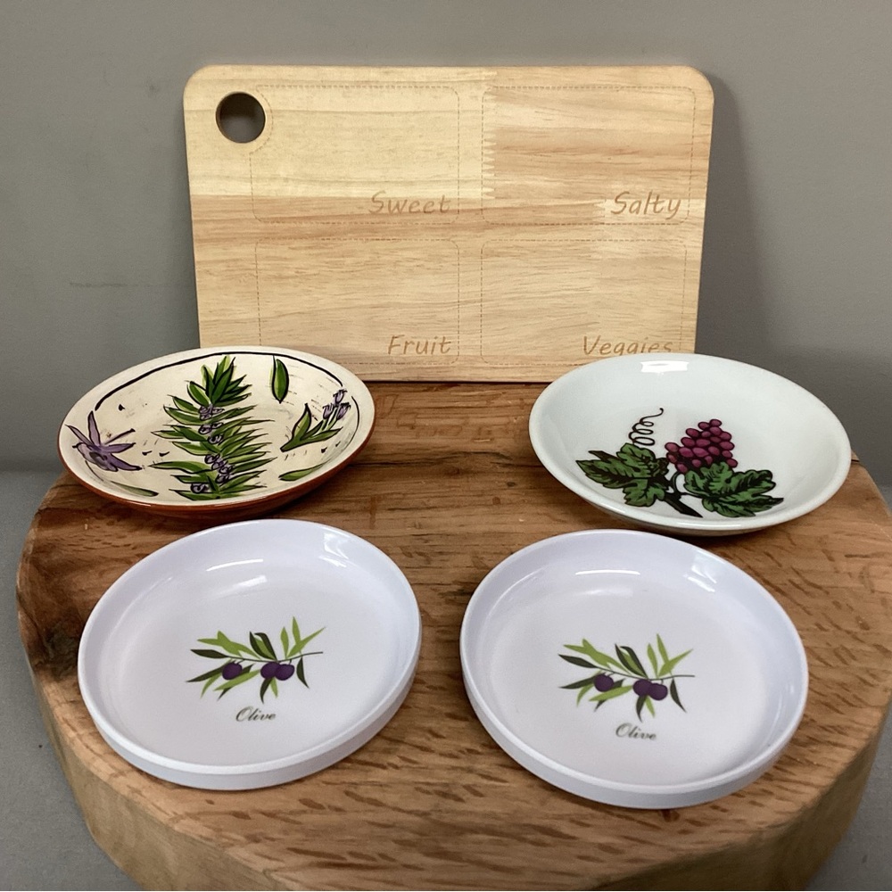 5 Item Bundle - Mini Cheese Board - Ceramic Dishes - Olive Dishes - Like New - Picture 2 of 12